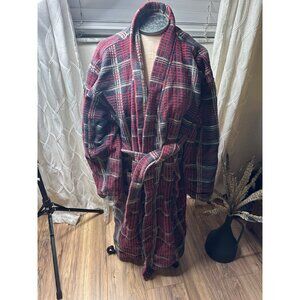 Men’s Majestic International Red & Gray Plaid Cotton Bathrobe O/S  Pockets Thick
